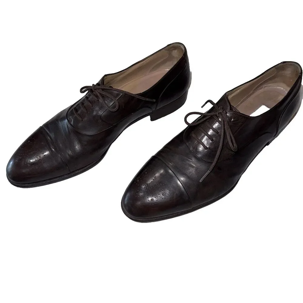 Bally Mens Brown Leather Cap Toe Oxford Lace Up Dress Shoes Size 10 D Italy